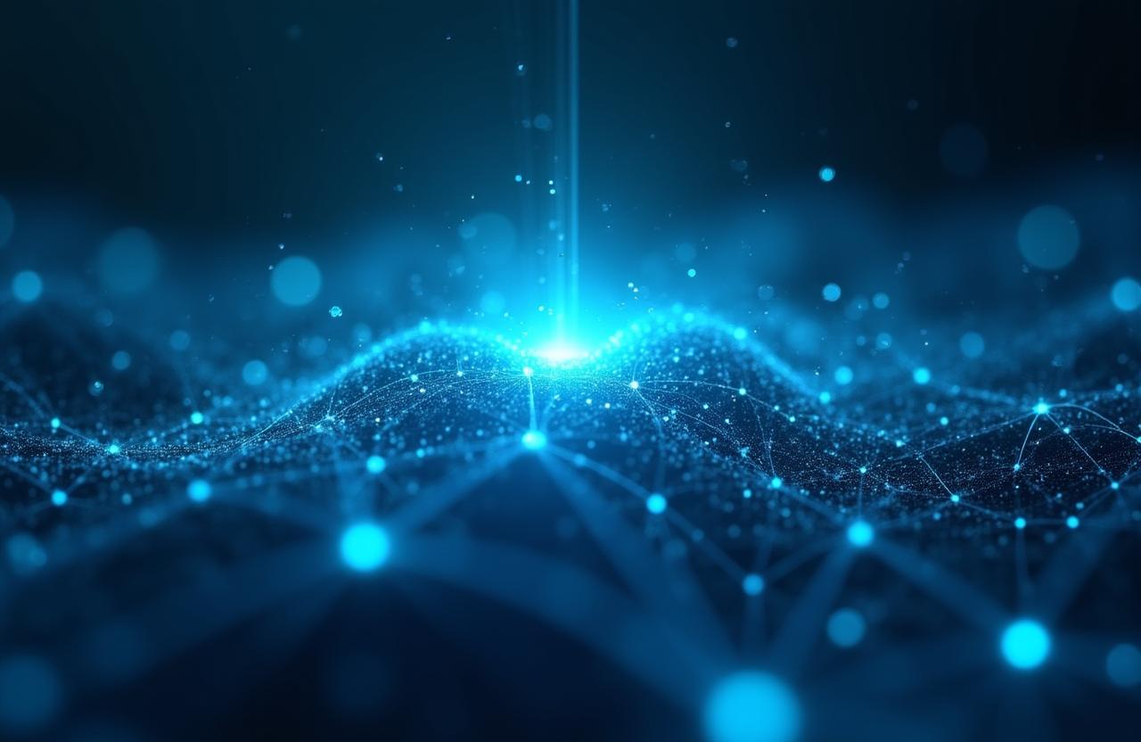 Futuristic digital representation of AI processing complex data streams in a dark environment